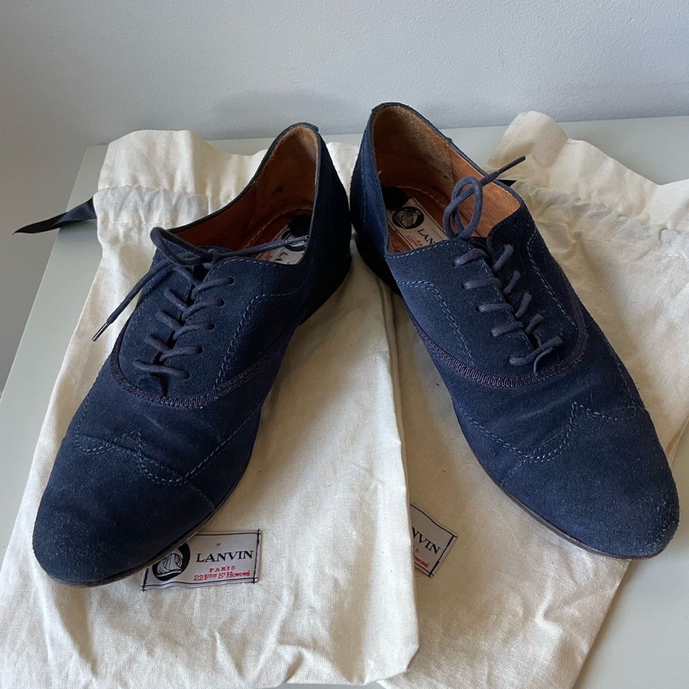 Lanvin Blue Suede Oxford Brogues 37.5